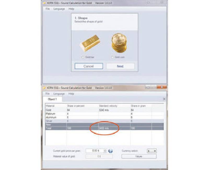 Image issu du logiciel utilisable pour le testeur d'or