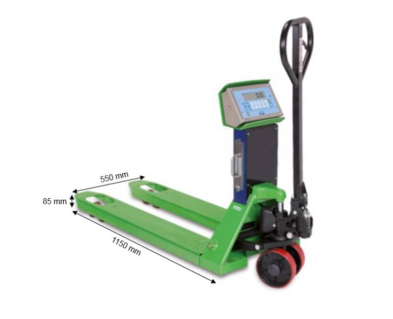 Photo d'un transpalette peseur tpwex2gd avec les dimensions