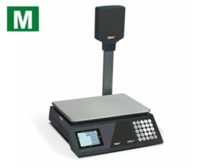 Photo d'une balance poids prix sans ticket ZFOC avec colonne vu de face